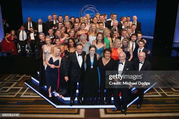 John Newcombe medallist Ashleigh Barty pose with other tennis players and officials at the 2017 Newcombe Medal at Crown Palladium on November 27,...