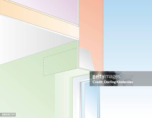 digital illustration showing concrete, lintel, joist, timber and recess fixing options for curtain rails - vatten stock-grafiken, -clipart, -cartoons und -symbole