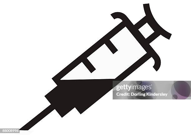 black and white digital illustration representing syringe - high angle shot stock illustrations