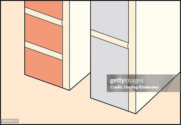 digital illustration of solid masonry and cellular block wall material - solid colour background stock illustrations