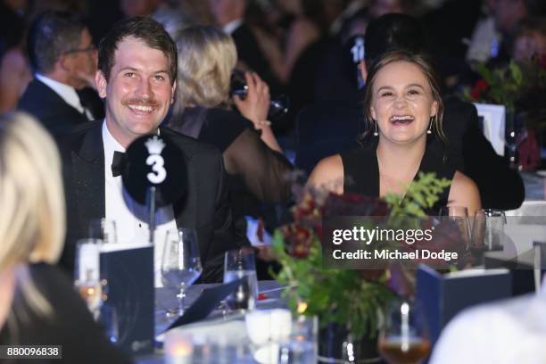 John Newcombe medallist Ashleigh Barty enjoys the atmposphere with her boyfriend Garry Kissick at the 2017 Newcombe Medal at Crown Palladium on...