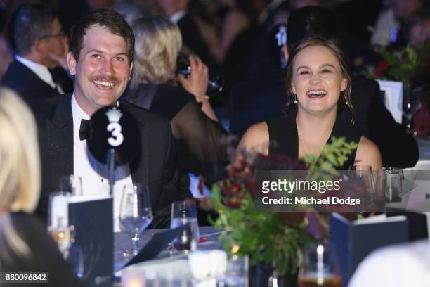 John Newcombe medallist Ashleigh Barty enjoys the atmposphere with her boyfriend Garry Kissick at the 2017 Newcombe Medal at Crown Palladium on...