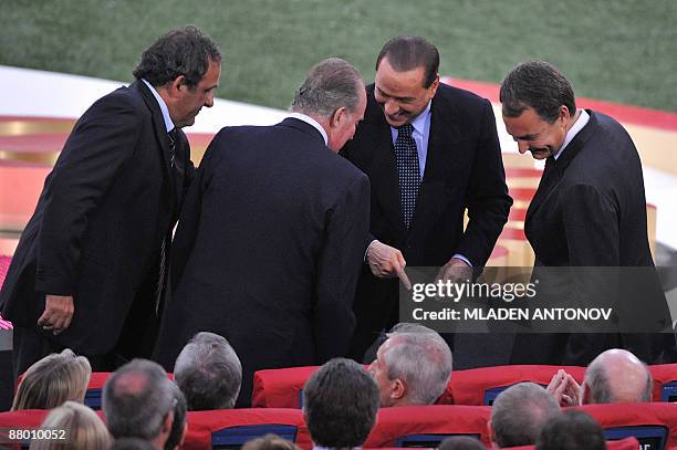 Head of the UEFA Michel Platini, Spanish King Juan Carlos, Italian Prime Minister Silvio Berlusconi and Spain's Prime Minister Jose Luis Rodriguez...