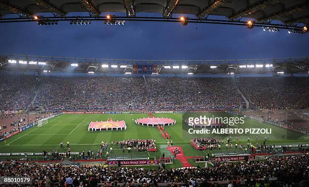View of the ceremony prior the UEFA football Champions League's final opposing FC Barcelona to Manchester United on May 27, 2009 at the Olympic...