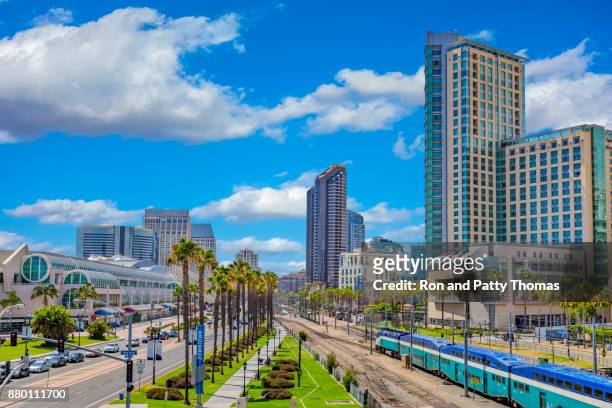 downtown cityscape with skyscrapers of san diego skyline, ca - downtown district stock pictures, royalty-free photos & images