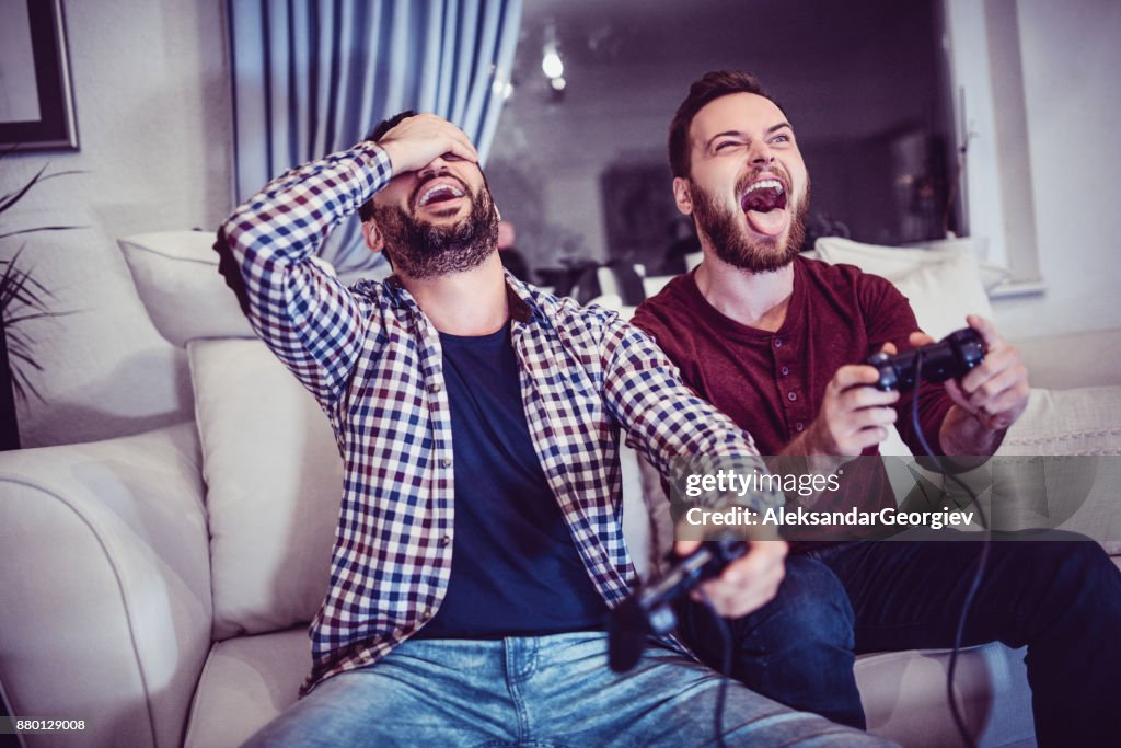 Handsome Man Is Defeating His Older Brother in Video Games