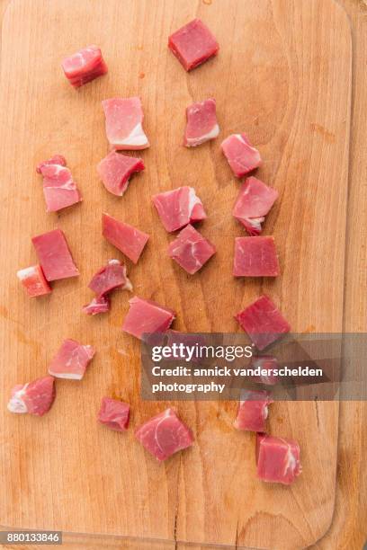 chopped cured ham from bruges. - salt molecule foto e immagini stock