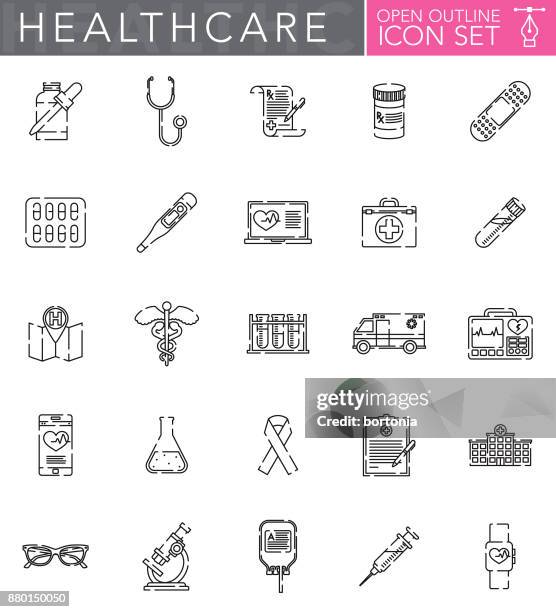 healthcare & medicine open outline icon set in flat design style - medical symbol stock illustrations