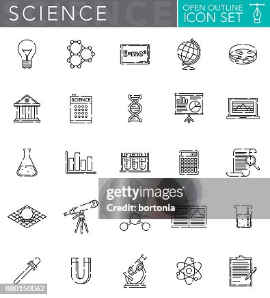 科學與技術在平面設計風格中打開輪廓圖示集 科學與技術在平面設計風格中打開輪廓圖示集
