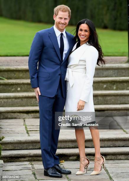 Prince Harry and Meghan Markle during an official photocall to announce the engagement of Prince Harry and actress Meghan Markle at The Sunken...