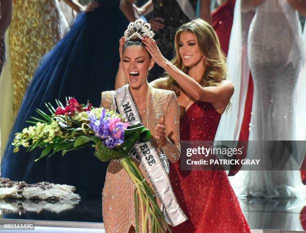 Miss South Africa 2017, Demi-Leigh Nel-Peters , is crowned new Miss Universe 2017 by Miss Universe 2016, Iris Mittenaere, on November 26, 2017 in Las...