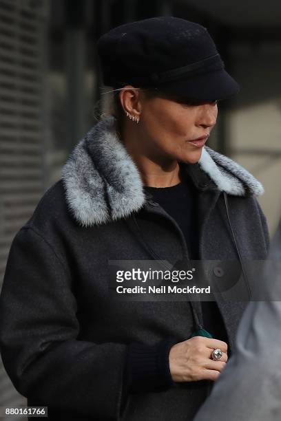 Kate Moss seen leaving the BANYA No.1 Russian Spa Club after spending 3 hours in there on November 27, 2017 in London, England.
