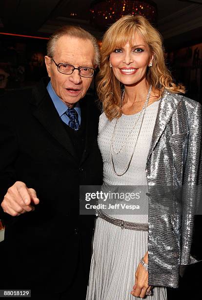 Larry King and Shawn Southwick-King attend Diana Jenkins and Neuro Brands present Room 23 at the Peninsula Hotel on February 17, 2009 in Los Angeles,...