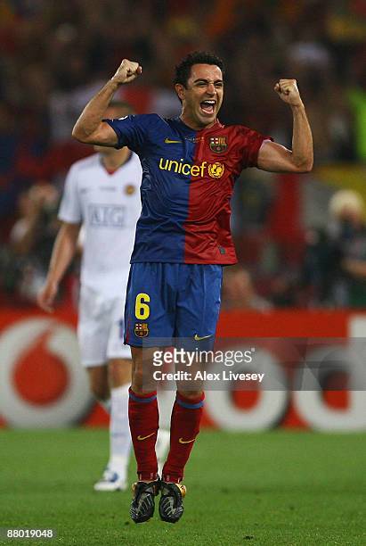 Xavi of Barcelona celebrates after Barcelona won 2-0 during the UEFA Champions League Final match between Barcelona and Manchester United at the...