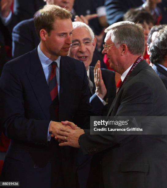 Britain's Prince William speaks to Sir Alex Ferguson manager of Manchester United after the UEFA Champions League Final match between Barcelona and...