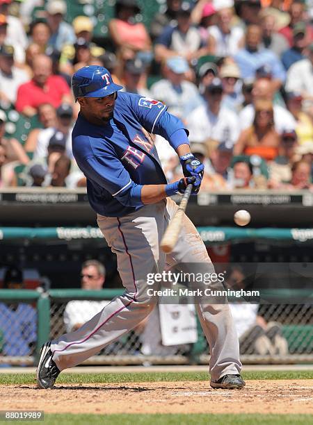 Nelson Cruz of the Texas Rangers bats against the Detroit Tigers during the game at Comerica Park on May 21, 2009 in Detroit, Michigan. The Tigers...