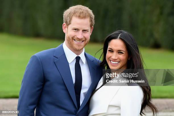 Prince Harry and Meghan Markle during an official photocall to announce the engagement of Prince Harry and actress Meghan Markle at The Sunken...
