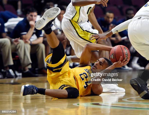 Eyassu Worku of the UC Irvine Anteaters grabs a loose ball against the Northern Arizona Lumberjacks during the 2017 Continental Tire Las Vegas...