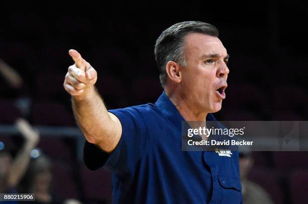 Head coach Russell Turner of the UC Irvine Anteaters gestures during the 2017 Continental Tire Las Vegas Invitational basketball tournament against...