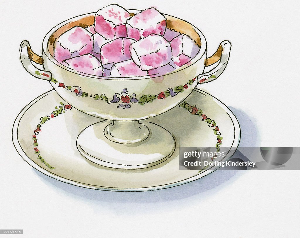 Illustration of Turkish Delight in elegant bowl