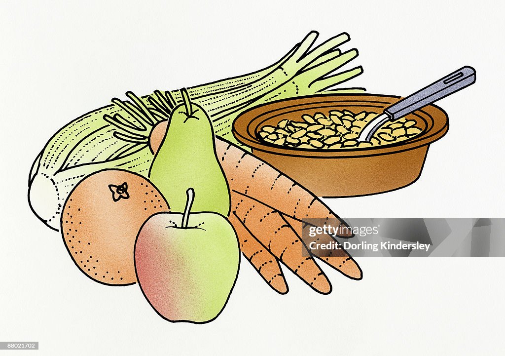 Illustration of ingredients for a balanced diet