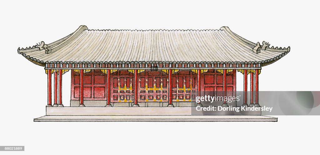 Illustration of traditional Chinese single-eaved hall
