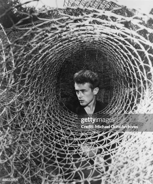 Actor James Dean , on the set of the Warner Bros film 'East Of Eden' in 1954 in California.