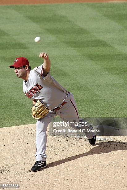Pitcher Doug Davis of the Arizona Diamondbacks pitches during a game against the Florida Marlins at LandShark Stadium on May 20. 2009 in Miami,...