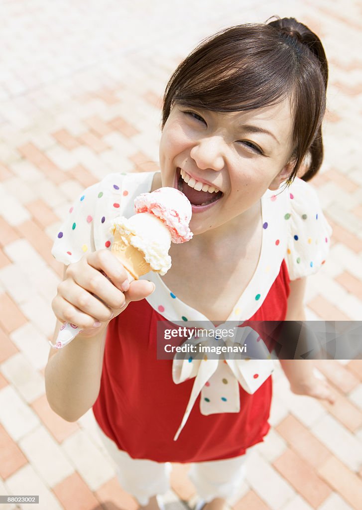 A woman eating ice cream