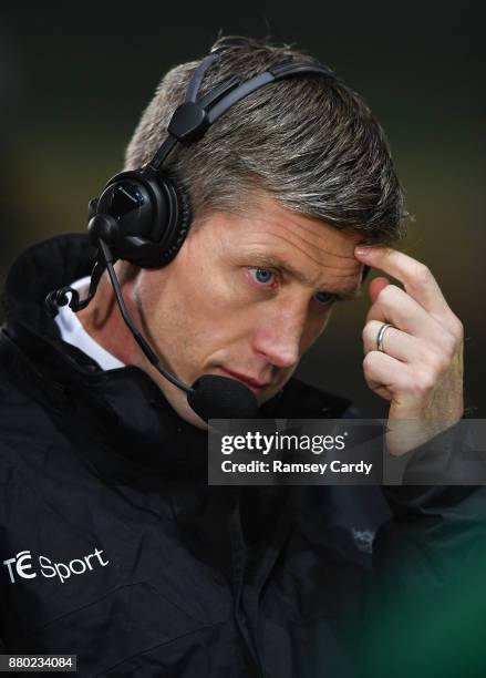 Dublin , Ireland - 25 November 2017; Racing 92 defence coach and former Ireland international Ronan O'Gara during commentary for RTÉ at the Guinness...