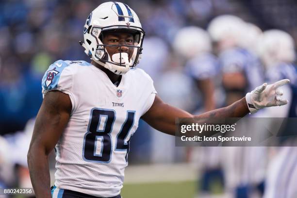 Tennessee Titans wide receiver Corey Davis looks over to the official during the NFL game between the Tennessee Titans and Indianapolis Colts on...