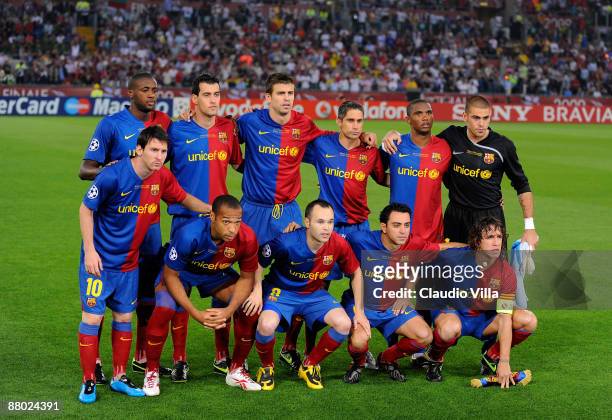 The FC Barcelona team line up before 2the UEFA Champions League Final match between Barcelona and Manchester United at the Stadio Olimpico on May 27,...