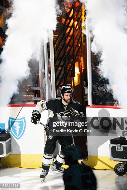 Maxime Talbot of the Pittsburgh Penguins enters the ice before Game Two of the Eastern Conference Championship Round of the 2009 Stanley Cup Playoffs...