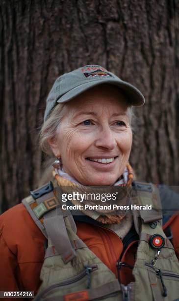 Evelyn King poses for a portraits near the bank of the Prescumpscot river. King is the founder of the Maine Women Fly Fishers Club and is a big...