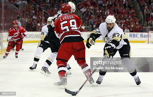 Craig Adams of the Pittsburgh Penguins skates against the Carolina Hurricanes during Game Four of the Eastern Conference Championship Round of the...