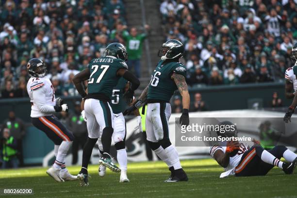 Philadelphia Eagles defensive end Chris Long celebrates a tackle during a NFL football game between the Chicago Bears and the Philadelphia Eagles on...