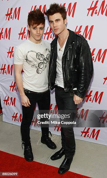 Musicians Mike Furey and Tom Napack of the band Dangerous Muse attend the unveiling of the Fashion Against AIDS Collection at H&M Lexington Avenue on...