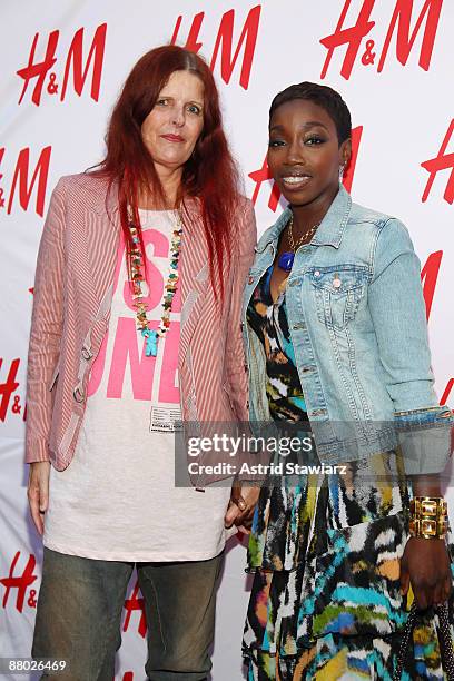 Fashion designer Ninette Murk and recording artist Estelle attend the unveiling of the Fashion Against AIDS Collection at H&M Lexington Avenue May...