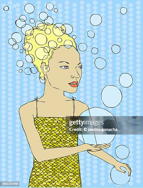 the bubble queen - woman in spaghetti straps stock illustrations
