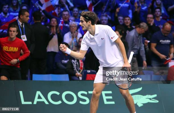 Pierre-Hughes Herbert of France during the doubles match on day 2 of the Davis Cup World Group final between France and Belgium at Stade Pierre...