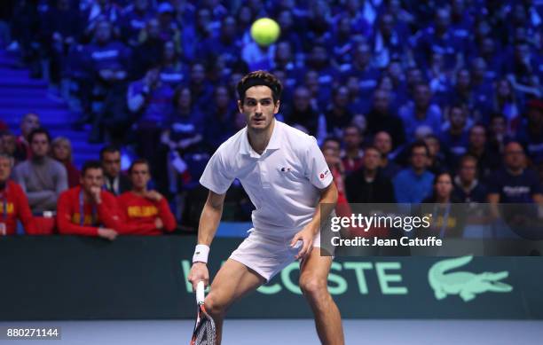 Pierre-Hughes Herbert of France during the doubles match on day 2 of the Davis Cup World Group final between France and Belgium at Stade Pierre...