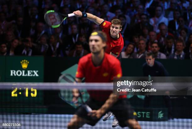 Joris De Loore, Ruben Bemelmans of Belgium during the doubles match on day 2 of the Davis Cup World Group final between France and Belgium at Stade...