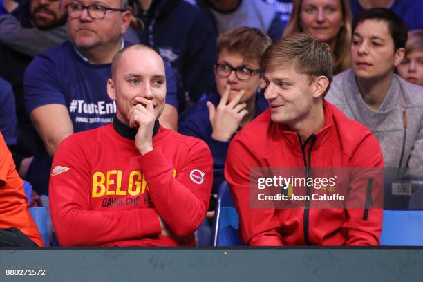 Steve Darcis, David Goffin of Belgium during the doubles match on day 2 of the Davis Cup World Group final between France and Belgium at Stade Pierre...