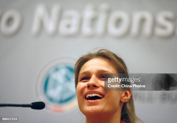 Fencing olympic champion Britta Heidemann attends the German national team press conference at the Portman Ritz-Carlton Hotel on May 28, 2009 in...