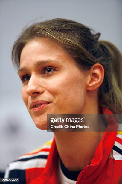Fencing olympic champion Britta Heidemann attends the German national team press conference at the Portman Ritz-Carlton Hotel on May 28, 2009 in...
