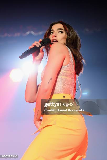 Dua Lipa performs during "The Self-Titled Tour" at Aragon Ballroom on November 26, 2017 in Chicago, Illinois.