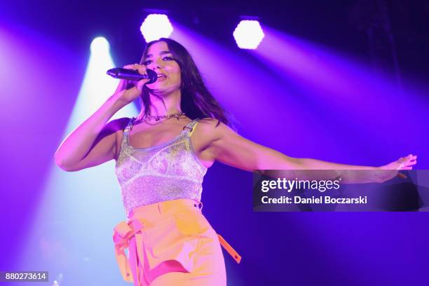 Dua Lipa performs during "The Self-Titled Tour" at Aragon Ballroom on November 26, 2017 in Chicago, Illinois.