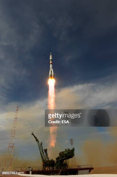 In this handout photo provided by the European Space Agency , The Soyuz TMA-15 launches at Baikonur Cosmodrome on May 27, 2009 in Baikonur,...