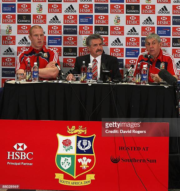 The Lions management team of Paul O'Connell, Lions captain, Gerald Davies, tour manager and Ian McGeechan head Coach face the media at the British...