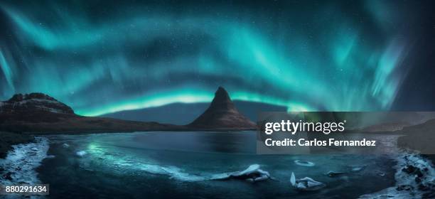 iceland northern lights - iceland panorama stock-fotos und bilder